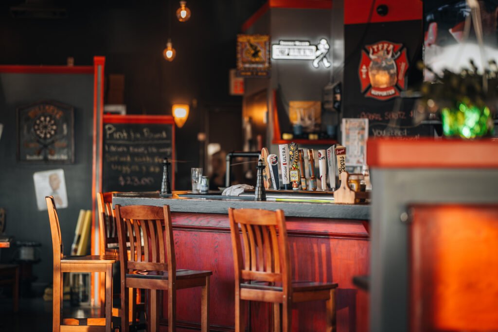 Bar and taps inside The Last Shot