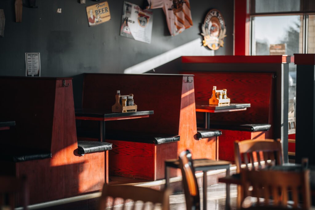 Seating inside The Last Shot Bar + Grill